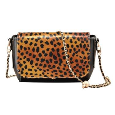 Imagem de GAIGEO Bolsa tiracolo de flor vintage com alça longa, bolsa de ombro de couro, bolsas transversais médias para mulheres, Textura de pele tig amarela, preta, laranja, One Size