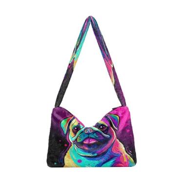 Imagem de GAIGEO Bolsa de ombro Monster Truck, bolsa de ombro feminina, bolsa de ombro para outono, Cão Pug gráfico em desenho animado-1, One Size