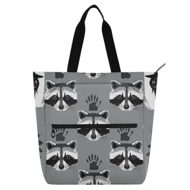 Imagem de Sacola feminina cinza para trabalho com rosto de guaxinim para praia, escola, bolsa média, presente para amantes de livros