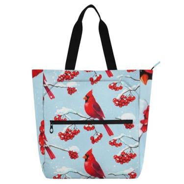 Imagem de GAIGEO Bolsa feminina Winter Red Birds Bolsa de trabalho de lona escolar bolsa de professores com compartimentos