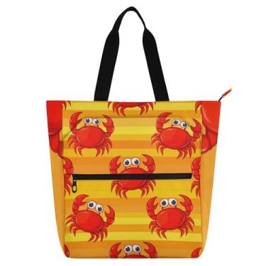 Imagem de GAIGEO Linda bolsa de trabalho feminina vermelha com caranguejos de desenho animado bolsa de pano de lona utilitária universitária bolsas infantis com compartimentos