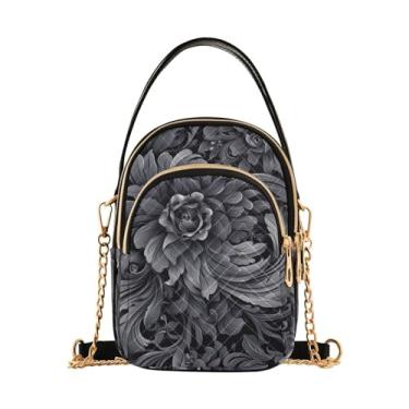 Imagem de Bolsa de ombro transversal floral preta e cinza, bolsas transversais femininas, bolsas transversais femininas, Floral preto e cinza - 3, One Size