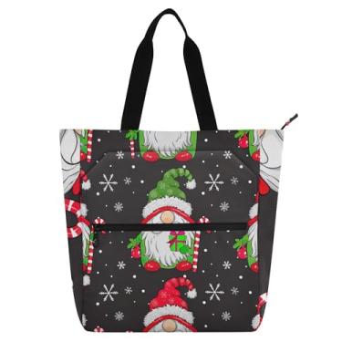 Imagem de GAIGEO Sacola de Natal Gnomo Floco de Neve para Crianças e Mulheres Trabalho Escolar Bolsa Livro com Zíper Impressão Personalizada