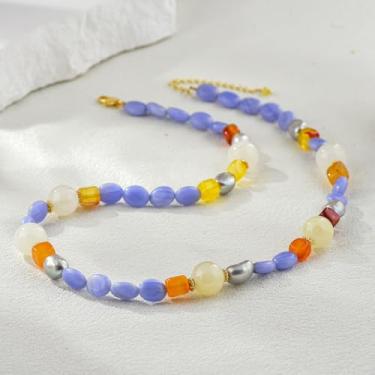 Imagem de Colar feminino com pedras naturais contrastantes, pérolas de água doce, retrô, multicolorido, ajustável, com lindo cartão de dia dos namorados aleatório e bolsa de organza, joias diárias/para