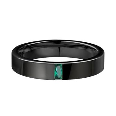 Imagem de JSJOY Anéis de ouro que não mancham aliança de casamento masculina anel de compromisso corte esmeralda anel de noivado presentes de casamento para recém-casados marido presentes de aniversário para