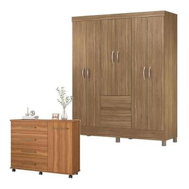 Imagem de Cômoda Flora e Guarda Roupa Casal Flash 2 Amêndola Touch - Demóbile