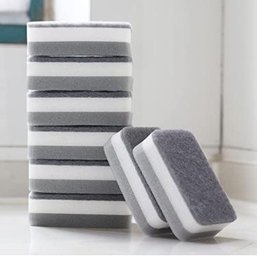 Imagem de SIWOTED 10PC Esponja Lavar Louça Limpe Casa Dupla Face Pote Escova Cozinha Trabalho Doméstico Limpeza Arredondada Três Camadas Esponja Esfregão (Pacote de 10)