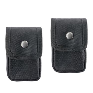 Imagem de diodrio Pacote com 2 bolsas de cinto EDC para homens e mulheres, bolsas pequenas com presilha para cinto para caminhadas, pesca, acampamento, fecho de pressão, lona encerada clássica, preta pequena