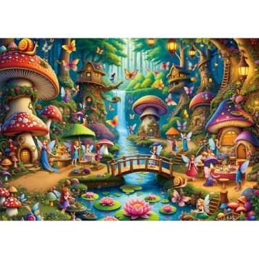 Imagem de Rocorose Quebra-cabeça de 500 peças para adultos, casa de cogumelo, desafiador, fada, cogumelo, vila, festa, jogo educativo, presente de aniversário