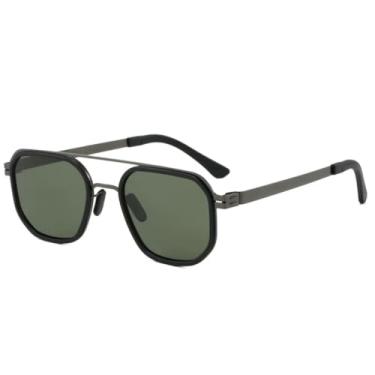 Imagem de Óculos de Sol Retrô com Ponte Dupla em Metal, Estilo Masculino e Feminino, Proteção UV400, Lentes Transparentes (Preto, Cinza e Verde Escuro)