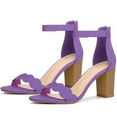 Imagem de Perphy Sandálias femininas de salto grosso com tira no tornozelo, Roxa, 41