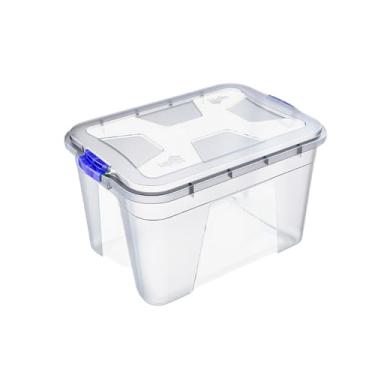 Imagem de Caixa Organizadora Multiuso, Transparente Grande,56 Litros, Organizador Plástico para Armazenamento com Trava de segurança Resistente com Tampa Casa e Quarto
