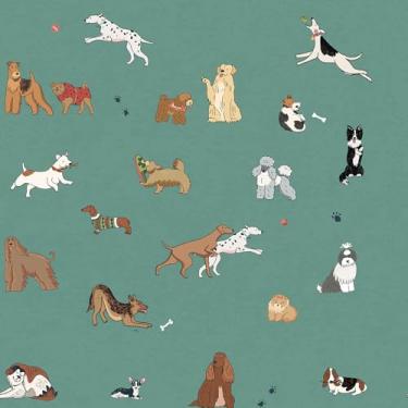 Imagem de GloryTik Papel de parede autoadesivo para cães, papel de parede removível autoadesivo com padrão animal retrô 43,9 cm x 203,2 cm