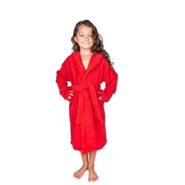 Imagem de BAGNO MILANO Toalha de praia com capuz de algodão turco orgânico infantil, certificado GOTS, para meninos e meninas (vermelho, 9-12 anos)