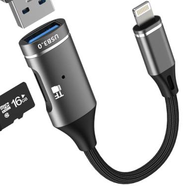 Imagem de Adaptador Lightning para USB (2 em 1) Adaptador para iPhone 14 13 12 11 Pro Max Leitor de cartão micro SD para certificação Apple MFi cabo câmera digital para iPad Flash Drive OTG 3.0 para iluminação