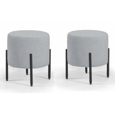 Imagem de Kit 02 Pufe Redondo Estilo Industrial Pés Metal Liverpool - Due Decor,