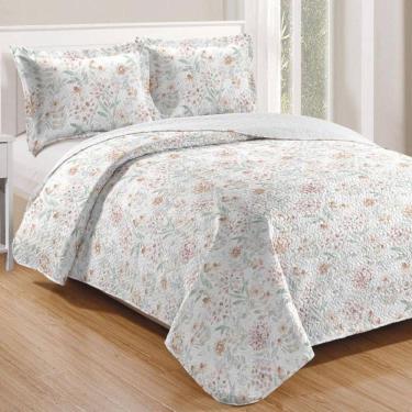 Imagem de Kit Cobre Leito Colcha Mix King Estampado Dupla Face Floral 3 Peças - Joice