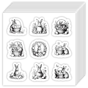 Imagem de OLYCRAFT 180 pçs adesivos vintage coelho 20 folhas 2,5 cm Páscoa primavera etiquetas autoadesivas para scrapbook preto branco desenhado à mão adesivo decorativo de papel para planejador de diário de