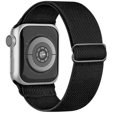 Imagem de Melyis Pulseiras femininas de nylon elástico para Apple Watch séries 11, 10, 9, SE, 8, 7, 6, 5 e 4 de 42 mm, 41 mm, 40 mm, 38 mm, preta