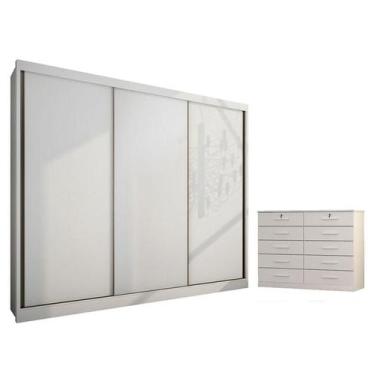 Imagem de Guarda Roupa Casal Medelim e Gaveteiro Milão com Chave Neve - Novo Hor