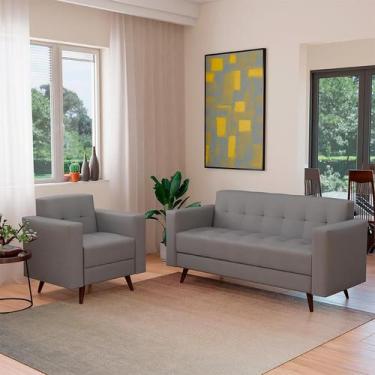 Imagem de Conjunto de Sofá 3 Lugares com 1 Poltrona Vitrola Suede Cinza - Modern