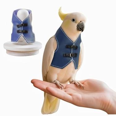 Imagem de Magnoloran Roupas de pássaro, jaqueta de couro de papagaio, acessório de foto de cosplay de fantasia de pássaro fofo, roupa de papagaio para eclecto, periquito cinza africano, conure, calopsita