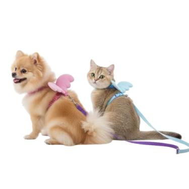 Imagem de Coleira Peitoral para Gatos e Pets Pequenos com Guia Asas de Anjo Ajustável (Rosa)
