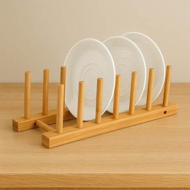 Imagem de Kit Escorredor Bambu Vasilha Prato Louça Louça Cozinha Bancada Suporte Organizador Copo Bancada(Escorredor Bambu Prat)