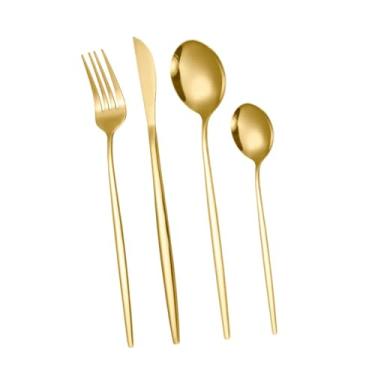 Imagem de WeiLaiKeQi Conjunto de talheres de cozinha com 4 peças, incluindo faca, garfo e colher de aço inoxidável, ideal para uso diário em restaurantes, Dourado