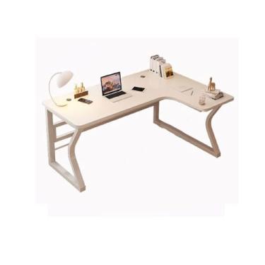 Imagem de hezhuhe2258 Mesa de canto para escritório em casa mesa de canto para estudante mesa de estudo em casa simples moderno escritório quarto PC (anel branco, 140 x 100 x 75 cm)