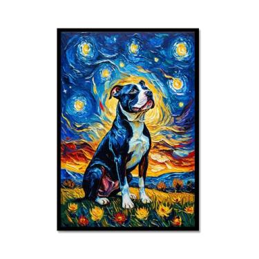 Imagem de Pintura a óleo floral colorida abstrata Van Gogh Dog Starry Night Pôster em tela de arte de parede impressões engraçadas de animais para decoração de casa e sala de estar (SKU9,20,3x30,5 cm = (20 x 30