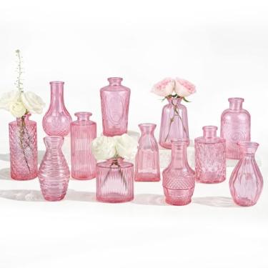 Imagem de Pacote com 12 vasos de botão a granel - vasos de flores rosa BEAHOT para decorações de casamento, vaso de vidro para decoração de mesa, vaso pequeno para casa, dia das mães, centros de mesa, festa