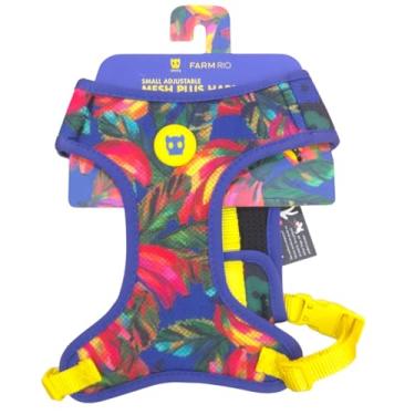 Imagem de FARM RIO Peitoral Ajustável Samba Mesh Plus para Cães Pequenos, Azul com Estampa Floral Colorida, Circunferência do Pescoço 27-32 cm, Circunferência da Barriga 41-51 cm