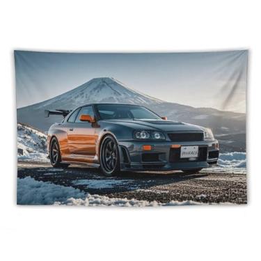 Imagem de HouLaiZhe JDM Tapeçaria de carro R34 Jdm Suporte de carro Fuji para pendurar na parede quarto decoração de casa tapeçarias estética piquenique decoração de parede arte de parede para dormitório sala