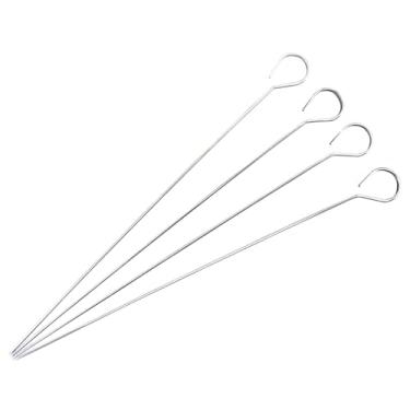 Imagem de Espetos de Kabob 12 Peças Churrasco Aço Inoxidável Metal Planos Reutilizáveis com Gancho Cabo Conjunto para Carne Camarã