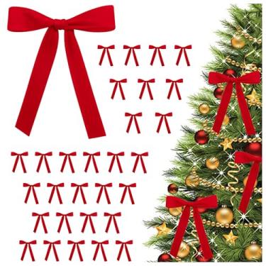 Imagem de Pacote com 30 laços de veludo vintage para árvore de Natal, laços de fita de veludo elegantes para decorações de guirlandas, enfeites de árvore de Natal, decoração de casa, 12,7 x 18 cm, vermelho