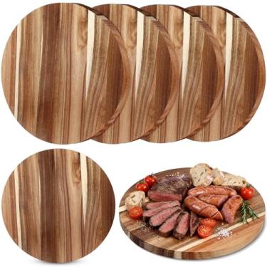 Imagem de Patelai Pacote com 6 tábuas de corte redondas de madeira de acácia de 35,5 cm a granel 0,6 polegadas de espessura tábua de charcutaria redonda superfície lisa bandeja multiuso para servir pizza