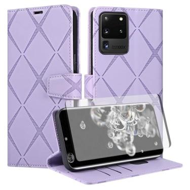 Imagem de Asuwish Capa de telefone para Samsung Galaxy S20 Ultra 5G Capa carteira com protetor de tela de vidro temperado PU couro sintético flip porta-cartão de crédito celular S20ultra 20S S 20 A20 S2O