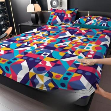 Imagem de Jogo de Lençol Listras Preto e Branco 3 Peças Percal Estampado Solteiro/Casal/Queen(Quadros,Casal 03 Peças)