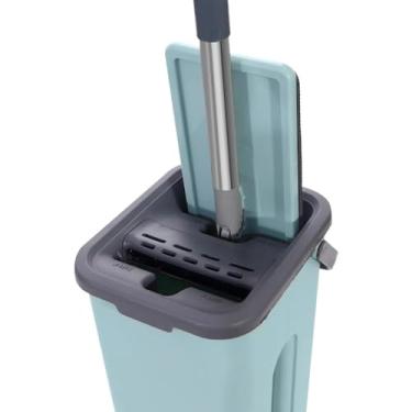 Imagem de Mop Flat com Balde Duplo Reservatório 3,5L Cabo Inoxidável Sistema de Limpeza para Cantos Difíceis 2 Refis (Verde)