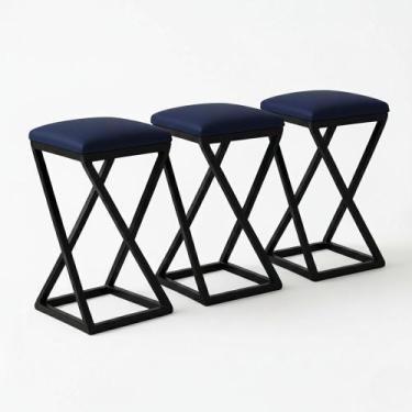 Imagem de Kit 3 Banco Banqueta 80 cm Alta Bancada Ferro Bistrô material sintétic