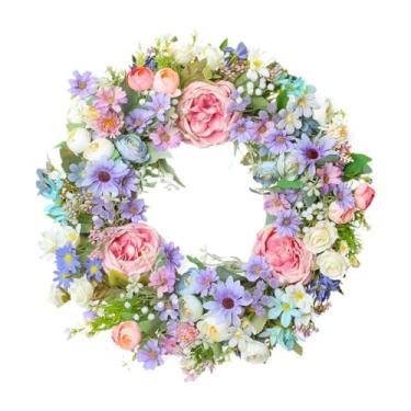 Imagem de UGPLM Guirlanda artificial de Páscoa, decoração de primavera para porta de entrada, pingente multifuncional com flores artificiais, ideal para celebrações