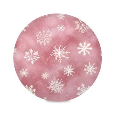 Imagem de STAYTOP Lindos jogos americanos redondos de flocos de neve de Natal, 6 peças, tapetes de mesa antiderrapantes fáceis de limpar para casa, cozinha, churrasco, festa, decoração de mesa