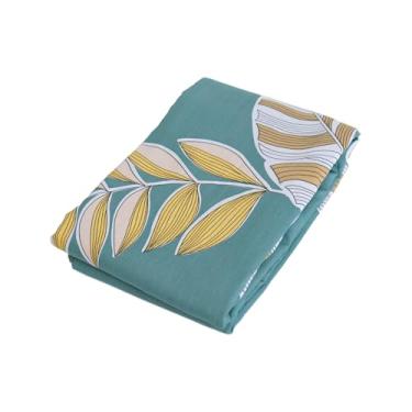 Imagem de Lençóis de luxo tamanho casal azul-petróleo com estampa de folhas de algodão puro, ultramacio, respirável, lençol de cima, lavável à máquina