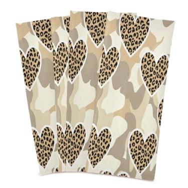 Imagem de Wassud Leopard Hearts Toalhas de prato de cozinha pacote com 4 panos de prato macios com laço para pendurar toalha de mão super absorvente de secagem rápida toalhas de chá de mesa decorativas 71 x 45