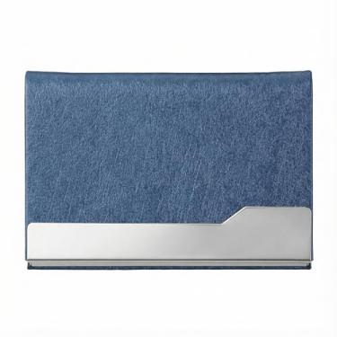 Imagem de Capa para cartão de visita de aço inoxidável com porta-cartões de crédito e identidade elegante para eventos de trabalho, Azul