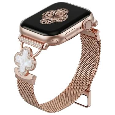 Imagem de Pulseira magnética feminina de relógio Clover, ouro e prata, pulseira de metal elegante e chique para Apple Watch séries 10/9/8/7/6/5/4/3/2/1/SE/Ultra 2, serve para modelos de 38 mm-49 mm (ouro rosa