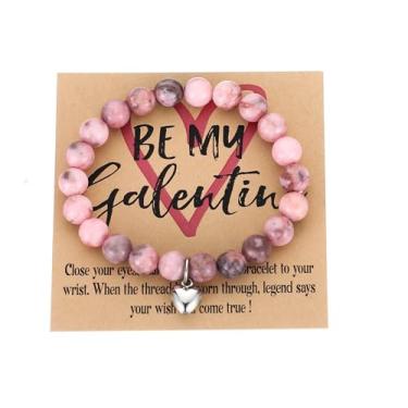 Imagem de Landical Pulseira de coração de pedra natural para presente de Dia de Galentine com caixa de presente de joias rosa e cartão para mulheres, melhores amigas, presente de Dia dos Namorados, Is 3.54-3.54