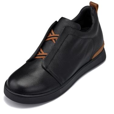 Imagem de CALTO Sapatos masculinos invisíveis que aumentam a altura - Snoafers leves de couro de grão seixo - 6 cm mais alto - J1931, Sola preta/preta, 42
