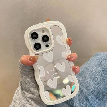 Imagem de Capa de espelho de maquiagem coreana com estampa de coração branco para iPhone 14, 15, 16 Pro Max, 13, 11, 12, 14 Plus, XS, XR, capa macia à prova de choque, estilo 01, para iPhone 14 Plus